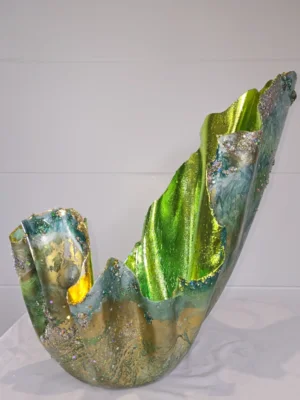 Large Bright Green Gold Foiled uneven fruit bowl, candle holder