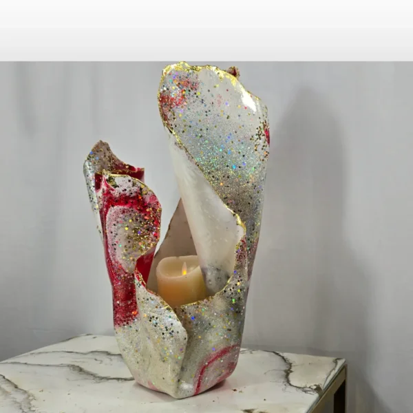 Large Pink White Glitter Vase - Image 2
