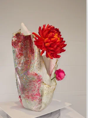 Large Pink White Glitter Vase