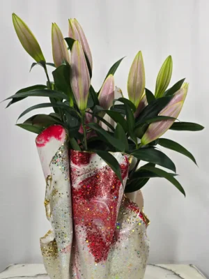 Large Pink White Glitter Vase