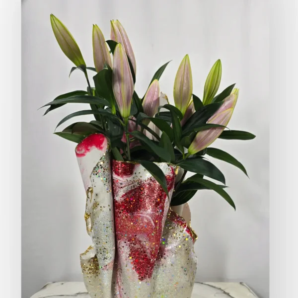 Large Pink White Glitter Vase
