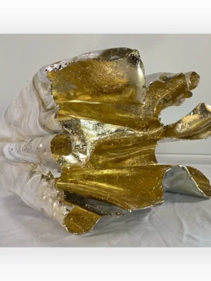 14. LARGE WHITE GOLD MARBLED INTERNAL GOLD FOIL OYSTER SHELL (2)