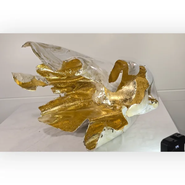 Large Oyster Shell, Whites, Ghost Gold, Gold Foil Candle Holder - Image 4