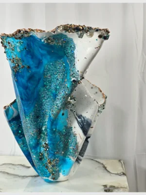 Handmade Ship Shaped Statement Piece with Blue and Rose Gold Accents