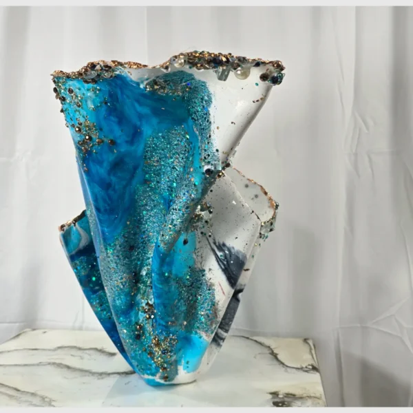 Handmade Ship Shaped Statement Piece with Blue and Rose Gold Accents