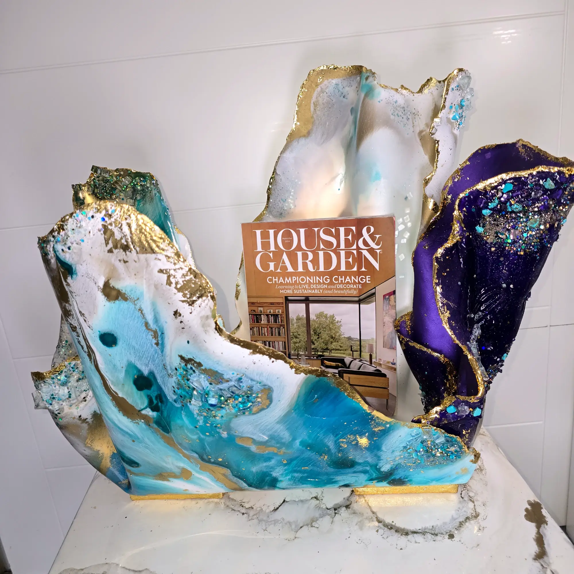 Giant Magazine Holder in teal and purple