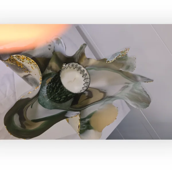 Handmade Freeform Bowl with Medusa Green and Gold Accents - Image 6