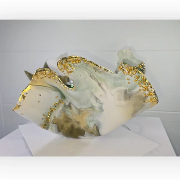 Handmade Freeform Bowl with Medusa Green and Gold Accents - Image 3