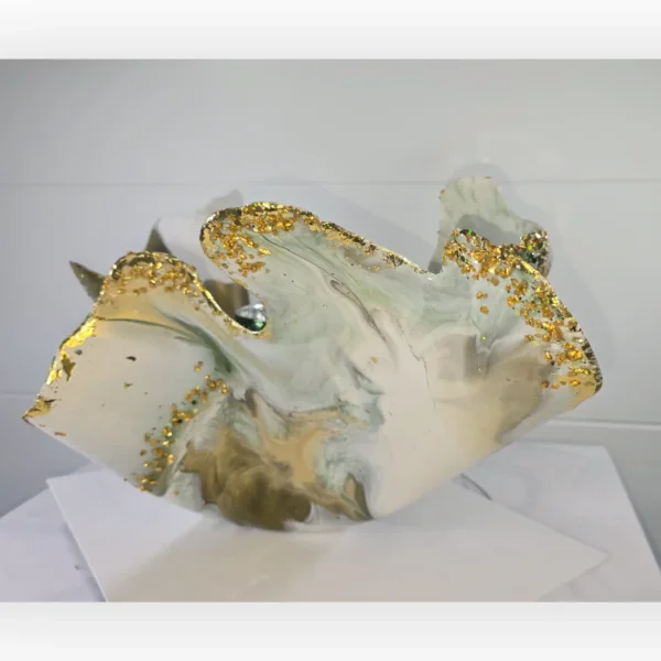 Handmade Freeform Bowl with Medusa Green and Gold Accents - Image 2
