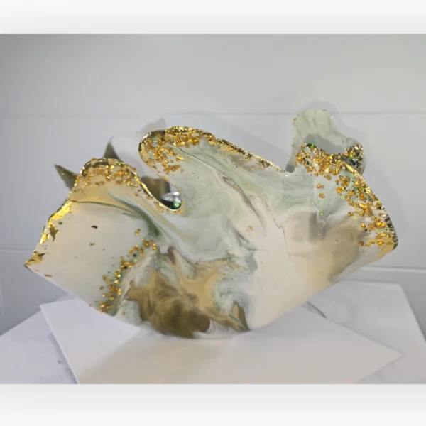 Handmade Freeform Bowl with Medusa Green and Gold Accents - Image 5