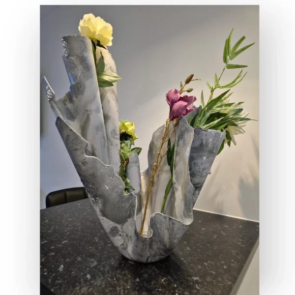 Giant Tall Silver Grey Sculpture Bowl