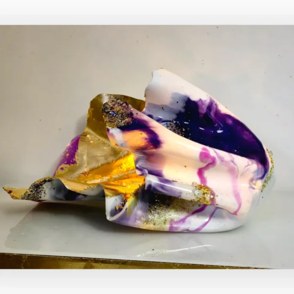 Ex Large Yellow Purple White Gold Stand Up Vase Or Laydown Candle/Jewellery Holder. - Image 3