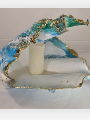 Medium Blue/White Oyster Shell Candle or Jewellery Holder