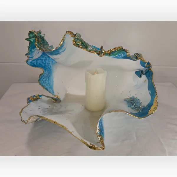 Medium Blue/White Oyster Shell Candle or Jewellery Holder
