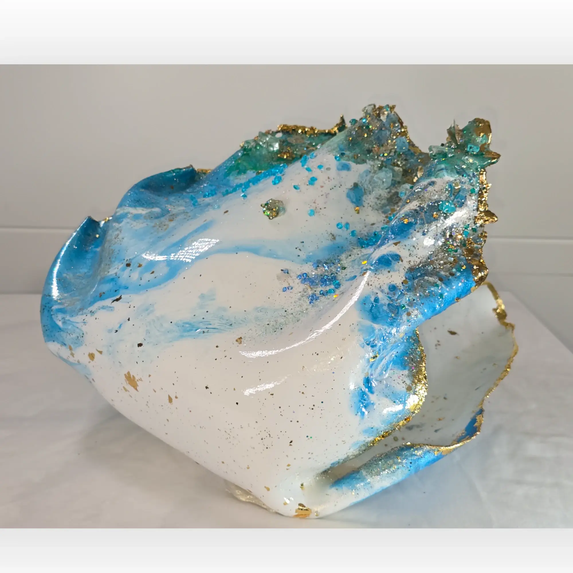 Medium Blue/White Oyster Shell Candle or Jewellery Holder