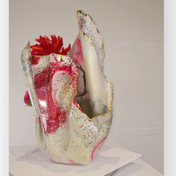 Large Pink White Glitter Vase - Image 3