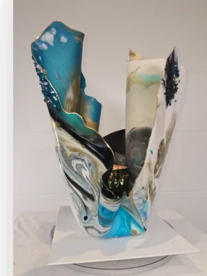Extra Large Tall Vase, blue, black, white gemmed (1)