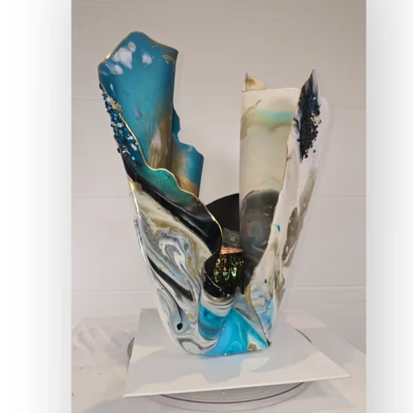 Extra Large Tall Vase, blue, black, white gemmed (1)