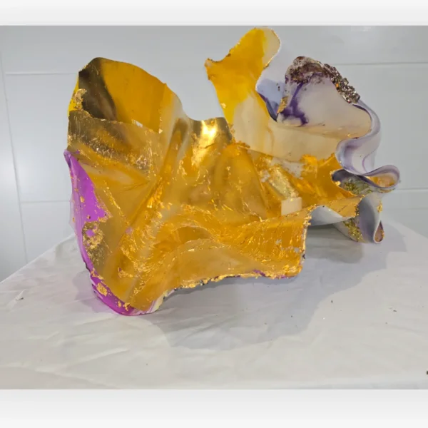 Ex Large Yellow Purple White Gold Stand Up Vase Or Laydown Candle/Jewellery Holder. - Image 4