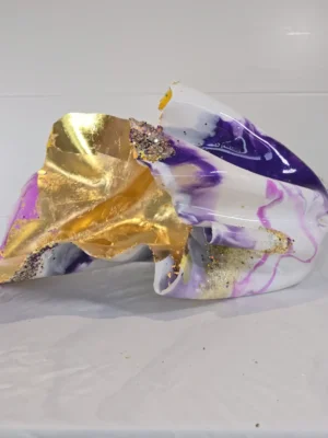 Ex Large Yellow Purple White Gold Stand Up Vase Or Laydown Candle/Jewellery Holder.