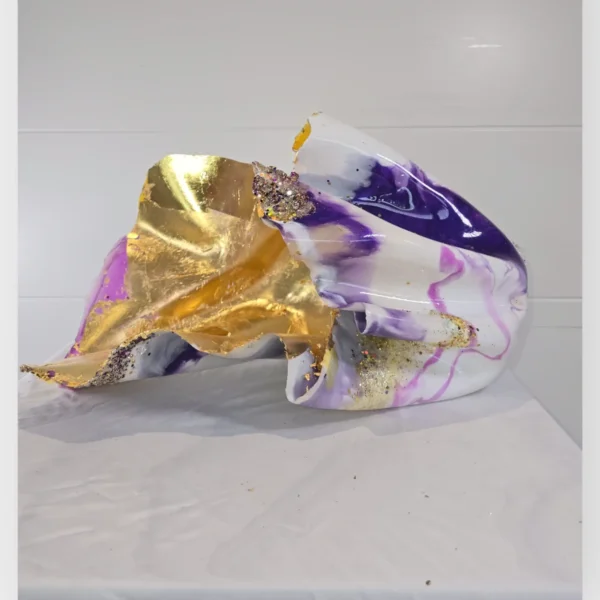 Ex Large Yellow Purple White Gold Stand Up Vase Or Laydown Candle/Jewellery Holder.