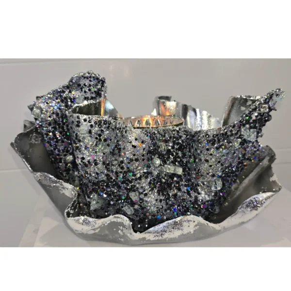 Medium Black Silver foil upright Clam shell Candle or Fruit Bowl - Image 4