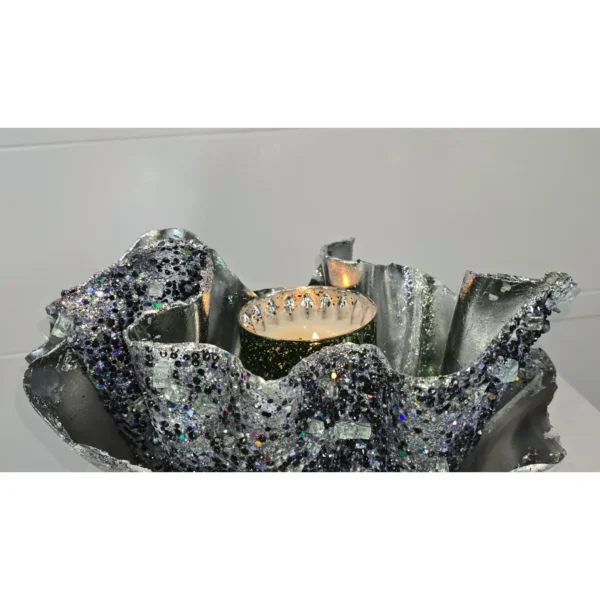 Medium Black Silver foil upright Clam shell Candle or Fruit Bowl - Image 5