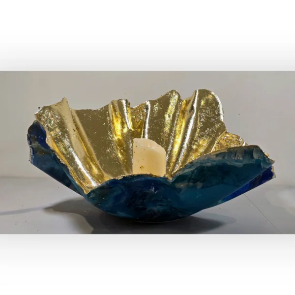 Handmade Sea Blues Extra Large Shallow Sculpture Bowl - Image 3