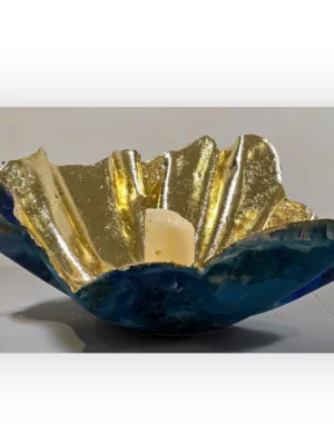 Handmade Sea Blues Extra Large Shallow Sculpture Bowl
