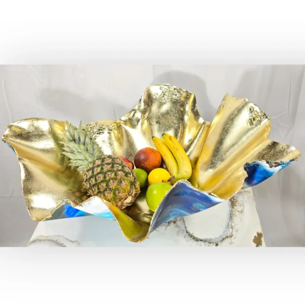 Handmade Sea Blues Extra Large Shallow Sculpture Bowl - Image 2