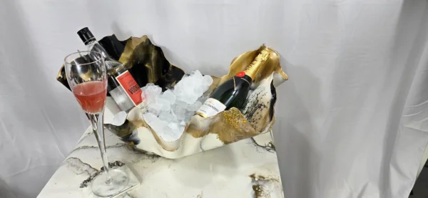 Handmade Sculpture Bowl Black Gold White champagne Ice Bucket/fruit, Plant or candle holder