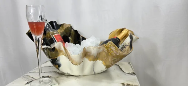 Handmade Sculpture Bowl Black Gold White champagne Ice Bucket/fruit, Plant or candle holder