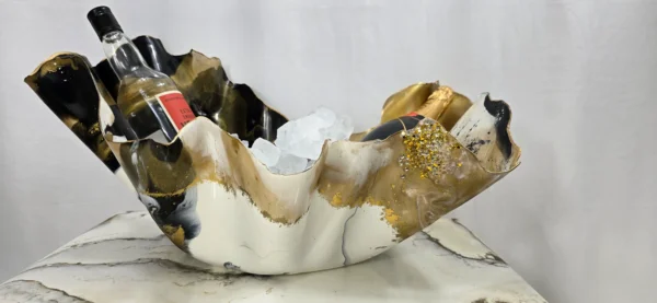 Handmade Sculpture Bowl Black Gold White champagne Ice Bucket/fruit, Plant or candle holder