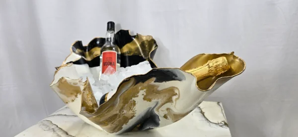 Handmade Sculpture Bowl Black Gold White champagne Ice Bucket/fruit, Plant or candle holder