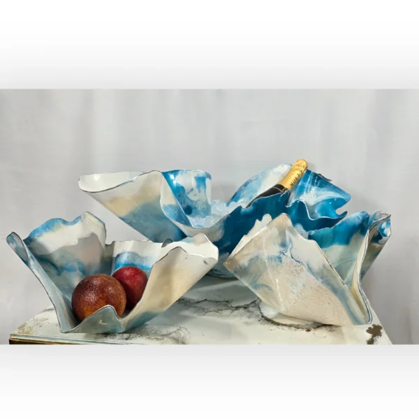 Blue White Ice Bucket & 2 matching snack bowls - Image 2