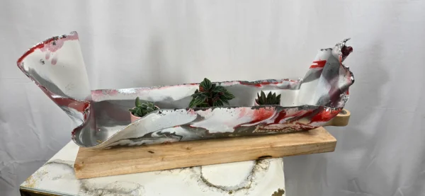 Long Red Silver sideboard bowl - Image 3