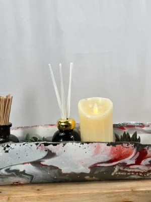 Long Red Silver sideboard bowl