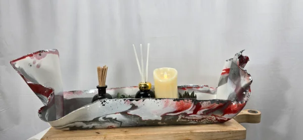 Long Red Silver sideboard bowl