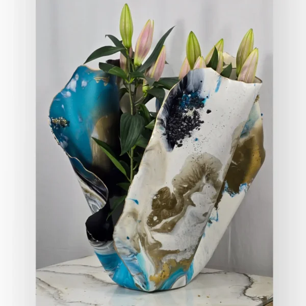 Extra Large Tall Vase, blue, black, white gemmed (1) - Image 2