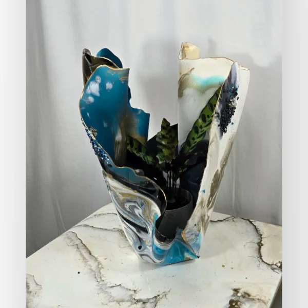Extra Large Tall Vase, blue, black, white gemmed (1) - Image 3