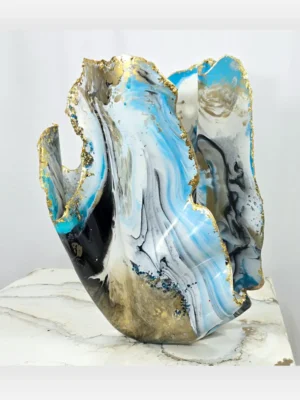 24. TALL BLUE BLACK WHITE GOLD GEMMED VASE CANDLE HOLDER (1)