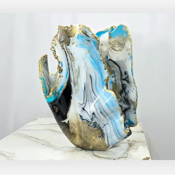 Handmade Tall Vase with Deep Blues and Gold Foil Accents - Image 2