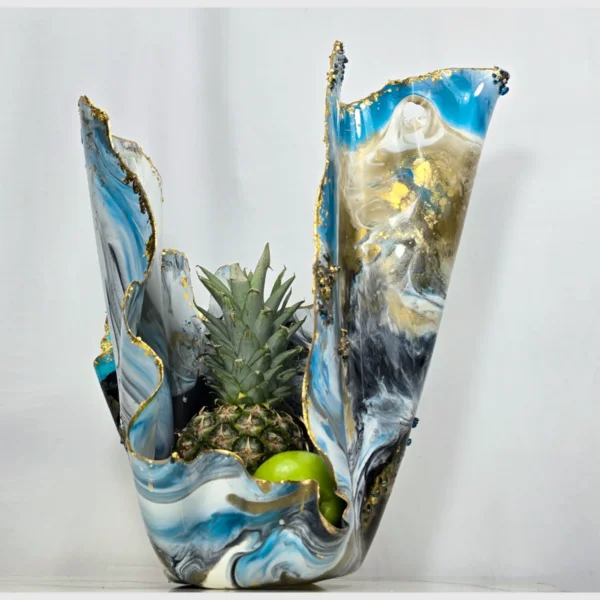 Handmade Tall Vase with Deep Blues and Gold Foil Accents - Image 4