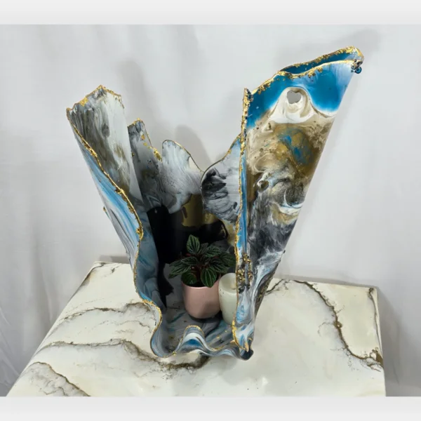 Handmade Tall Vase with Deep Blues and Gold Foil Accents - Image 3
