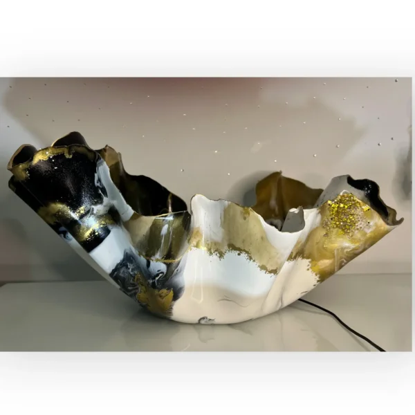 Handmade Sculpture Bowl Black Gold White champagne Ice Bucket/fruit, Plant or candle holder