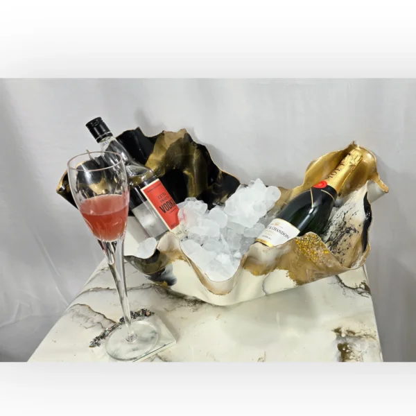 Handmade Sculpture Bowl Black Gold White champagne Ice Bucket/fruit, Plant or candle holder