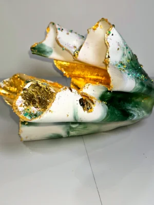 Medium Clam Shell Apple Green Gold Foiled gemmed