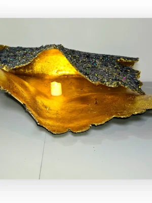 Giant Oyster Shell heavily black gemmed top with gold foil interior