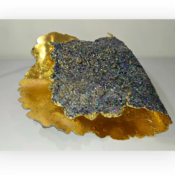 Giant Oyster Shell heavily black gemmed top with gold foil interior