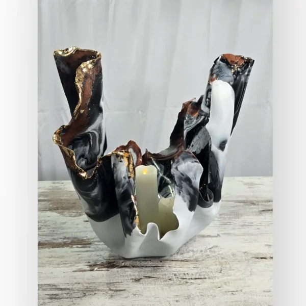 Large black & white blue metallic bronze irregular bowl